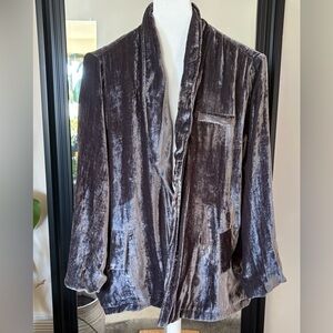 KYLA SEO Gray Velvet Long Sleeve Cardigan Jacket